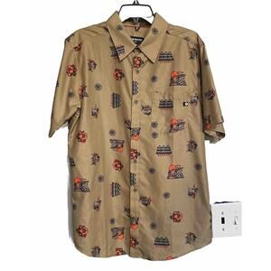 Marmot Shirt Syrocco Short Sleeve Button Up Fish Floral‎ Trees Mens Medium New